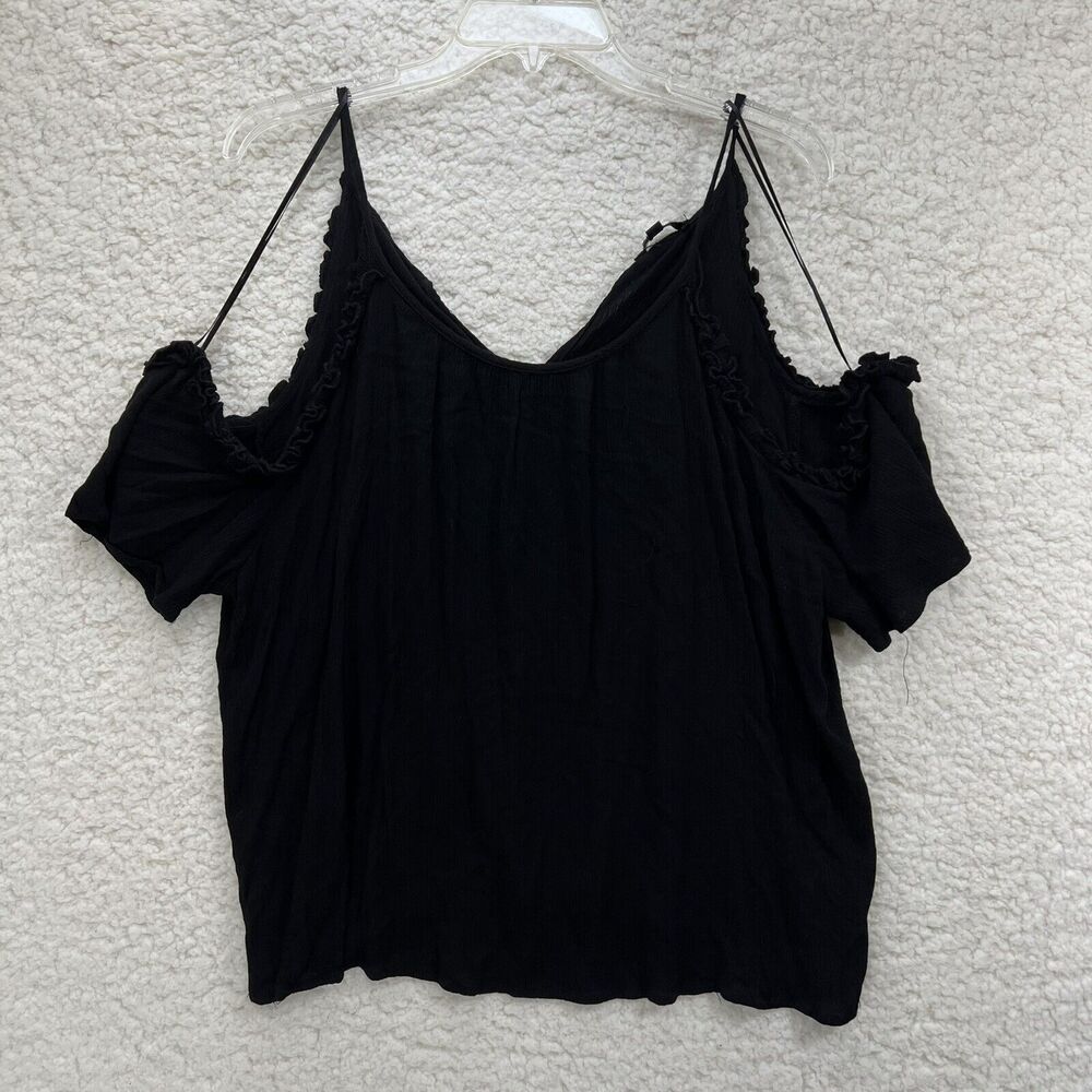 Ambiance 2X Cold Shoulder Short Sleeve Flowy Black Tank Top Women Size 2X
